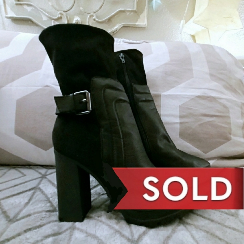☆SOLD☆ Black Leather & Suede Boots GUESS - 9